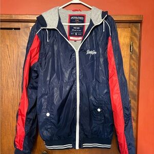 Jack & Jones Navy Blue and Red Bomber Jacket with Hood